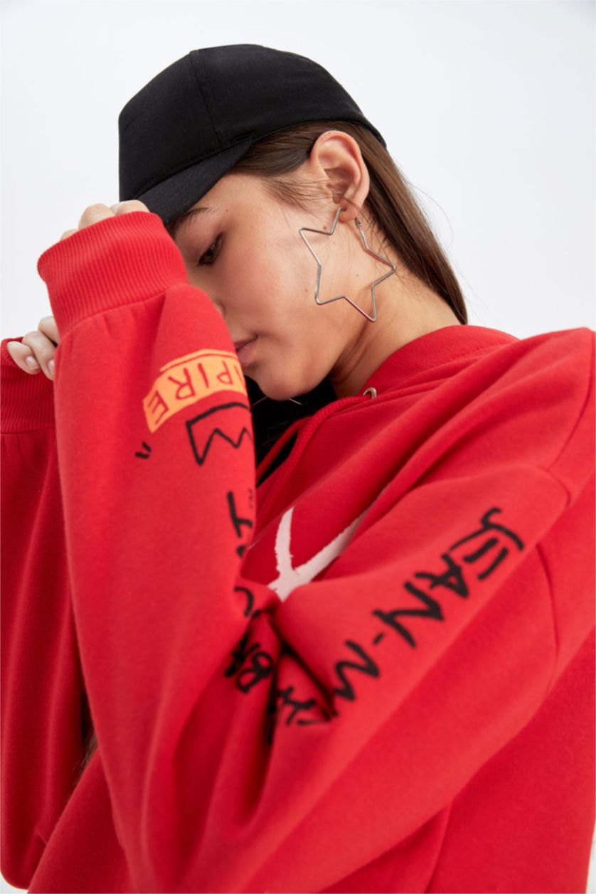 نساء أحمر Oversize Fit Thick Sweatshirt Fabric Sweatshirt