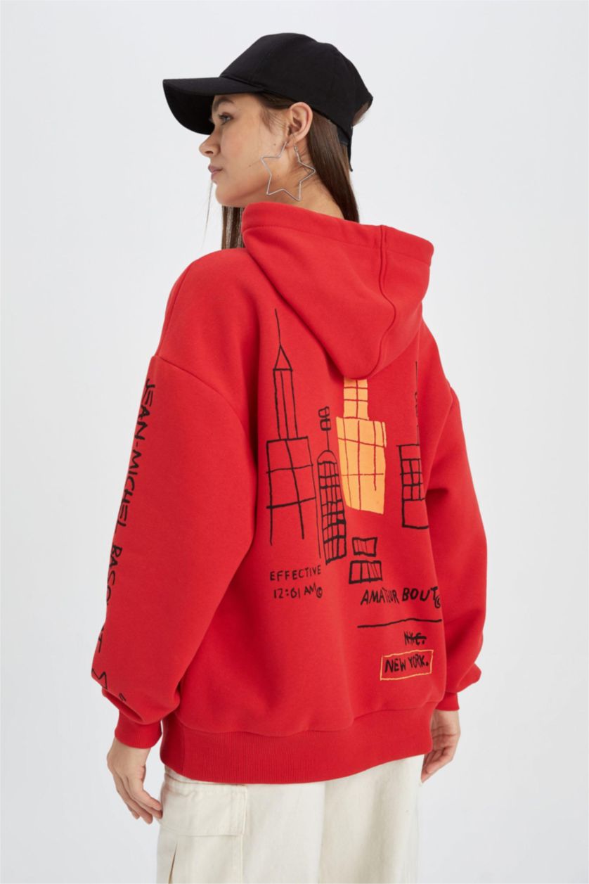 نساء أحمر Oversize Fit Thick Sweatshirt Fabric Sweatshirt