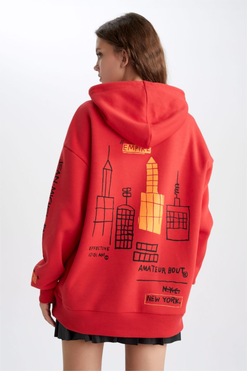 نساء أحمر Oversize Fit Thick Sweatshirt Fabric Sweatshirt