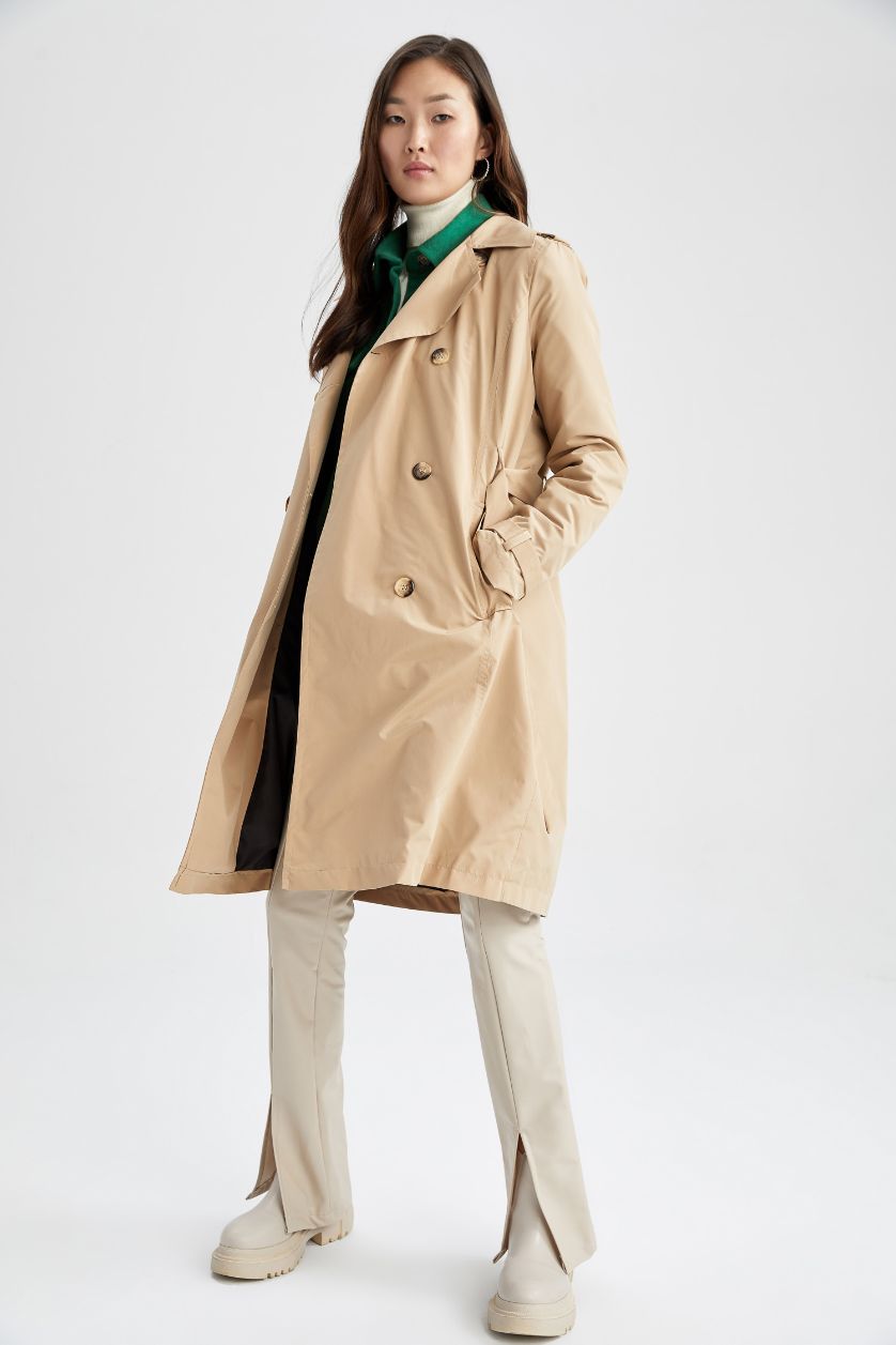 حريمي بني فاتح جاكيت ترانش كوت قصة عادية ببطانة صناعية