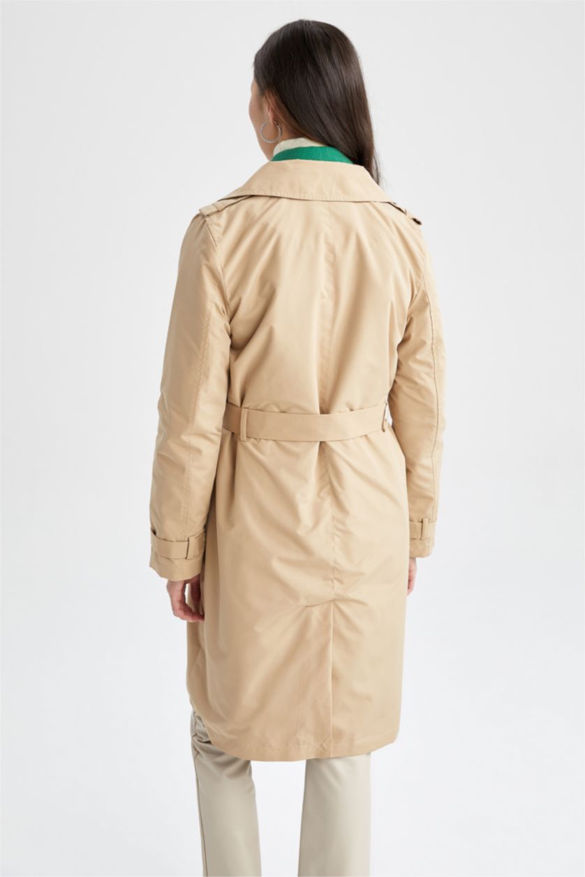 حريمي بني فاتح جاكيت ترانش كوت قصة عادية ببطانة صناعية