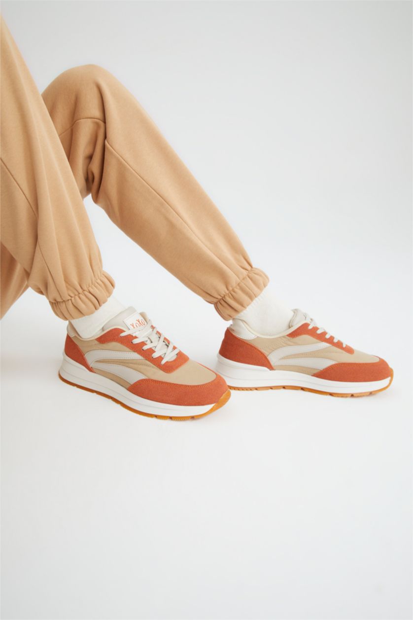 WOMAN Beige Woman Harley Quinn Ribbed Sole Faux Leather Sneakers