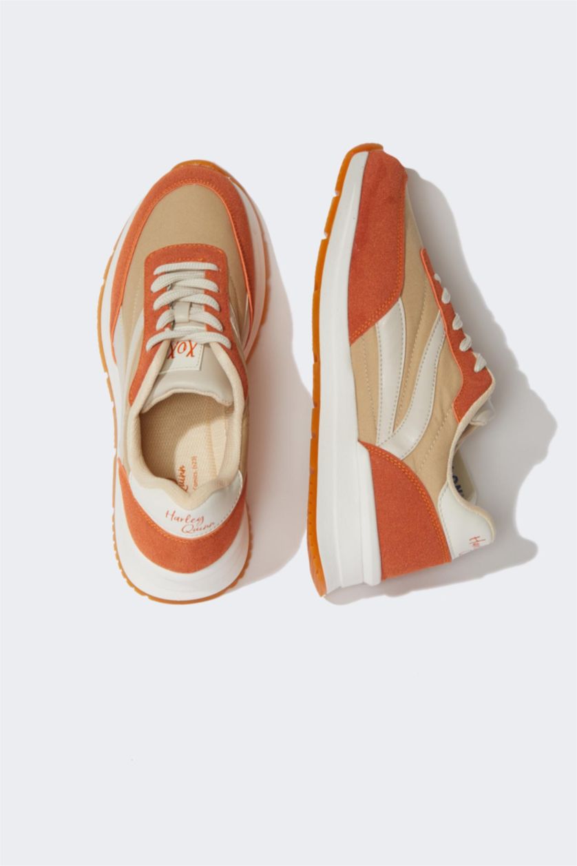 WOMAN Beige Woman Harley Quinn Ribbed Sole Faux Leather Sneakers