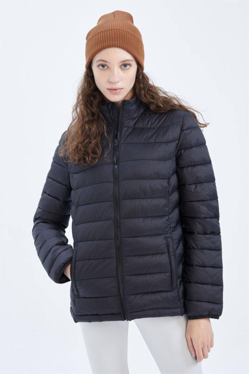 Woman Black Water Repellent Windproof Defacto Fit Slim Fit Jacket