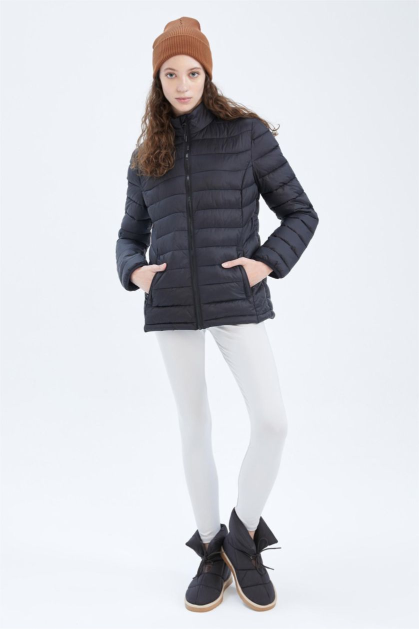 Woman Black Water Repellent Windproof Defacto Fit Slim Fit Jacket