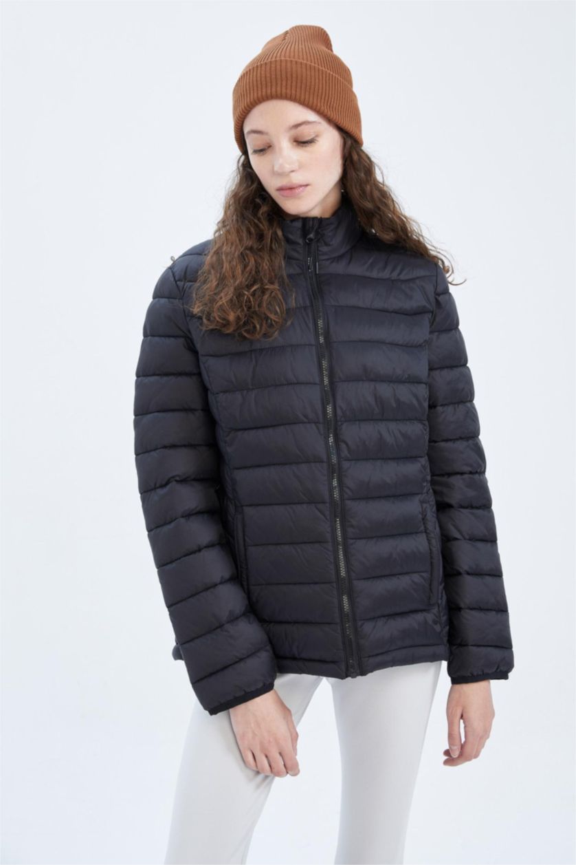 Woman Black Water Repellent Windproof Defacto Fit Slim Fit Jacket