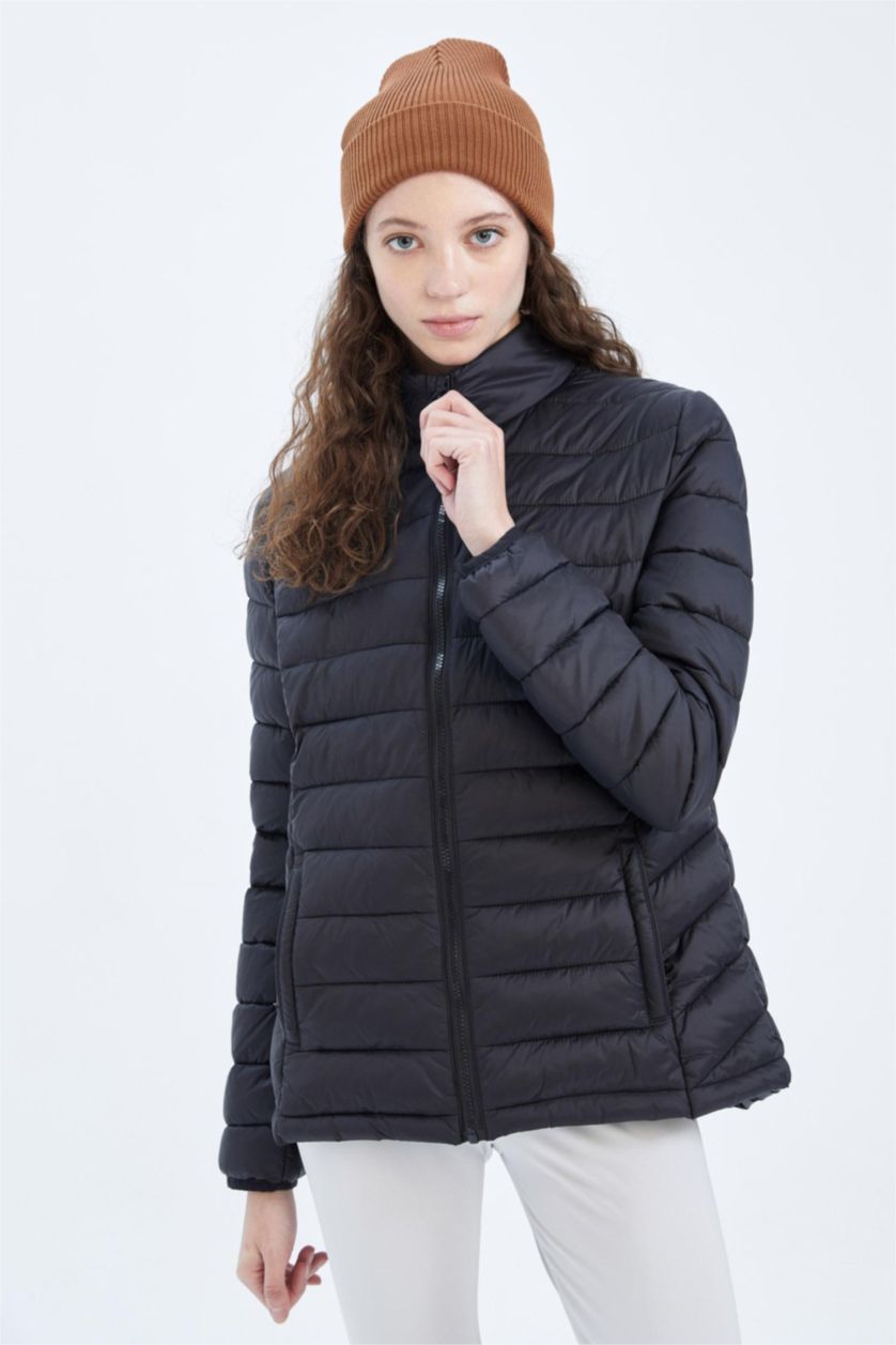Woman Black Water Repellent Windproof Defacto Fit Slim Fit Jacket