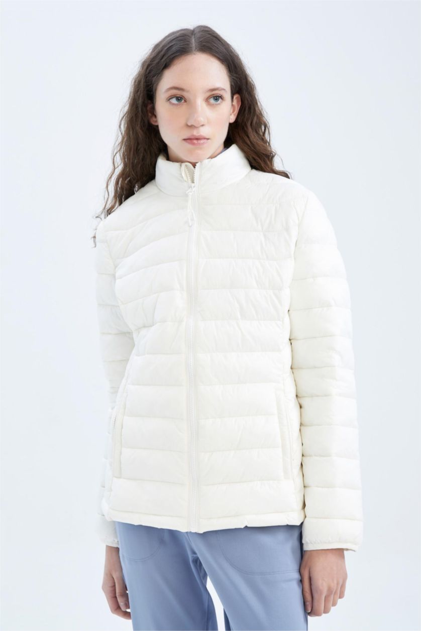 Woman Ecru DeFactoFit Waterproof Slim Fit Puffer Jacket