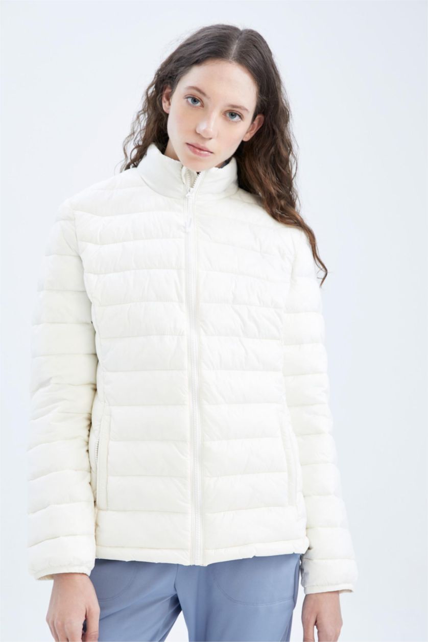 Woman Ecru DeFactoFit Waterproof Slim Fit Puffer Jacket
