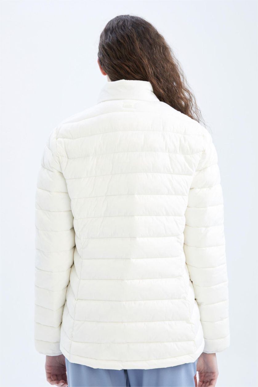 Woman Ecru DeFactoFit Waterproof Slim Fit Puffer Jacket