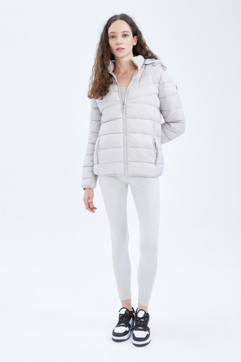 نساء رمادي فاتح جاكيت سليم فيت بغطاء للرأس وتر برووف