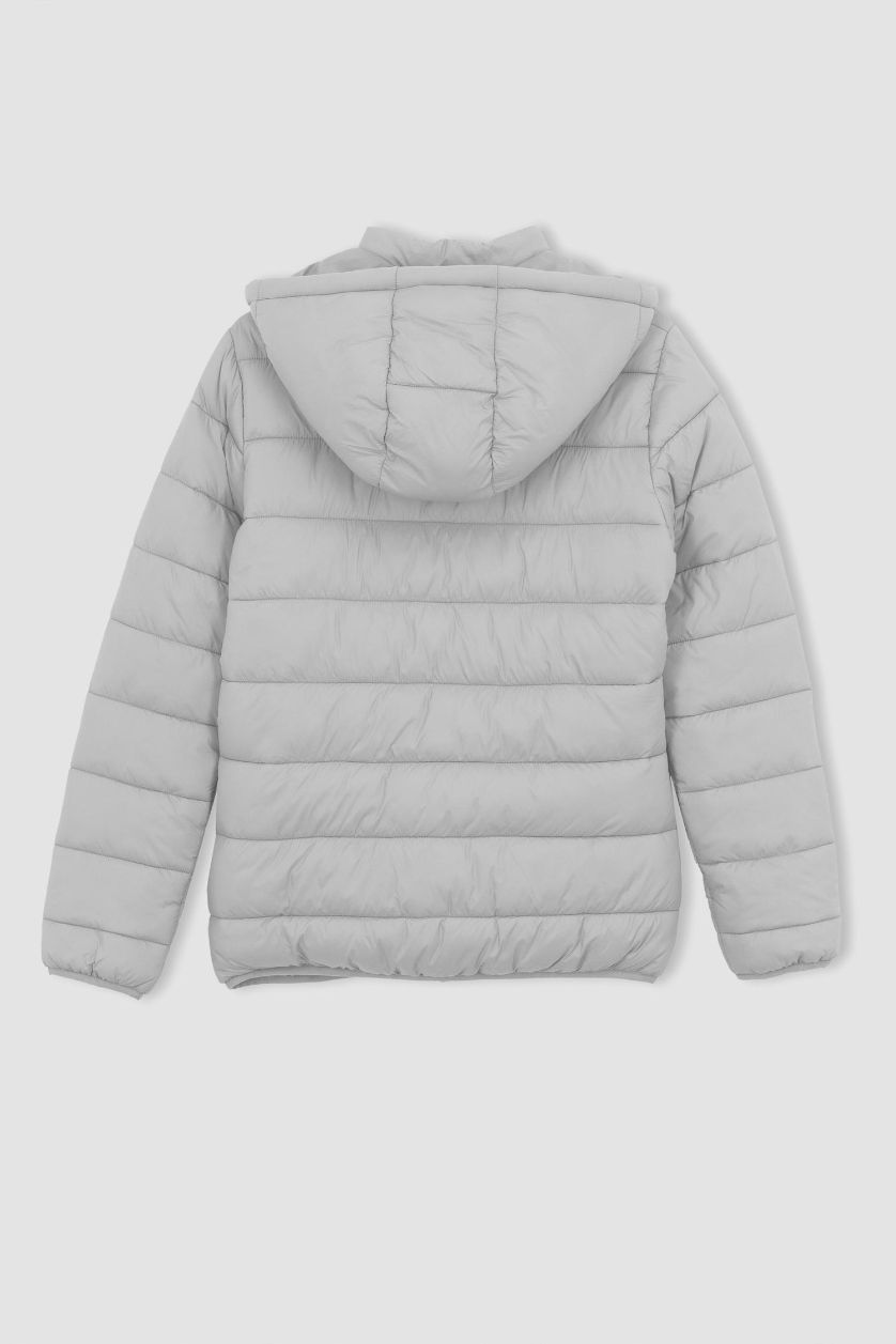 نساء رمادي فاتح جاكيت سليم فيت بغطاء للرأس وتر برووف