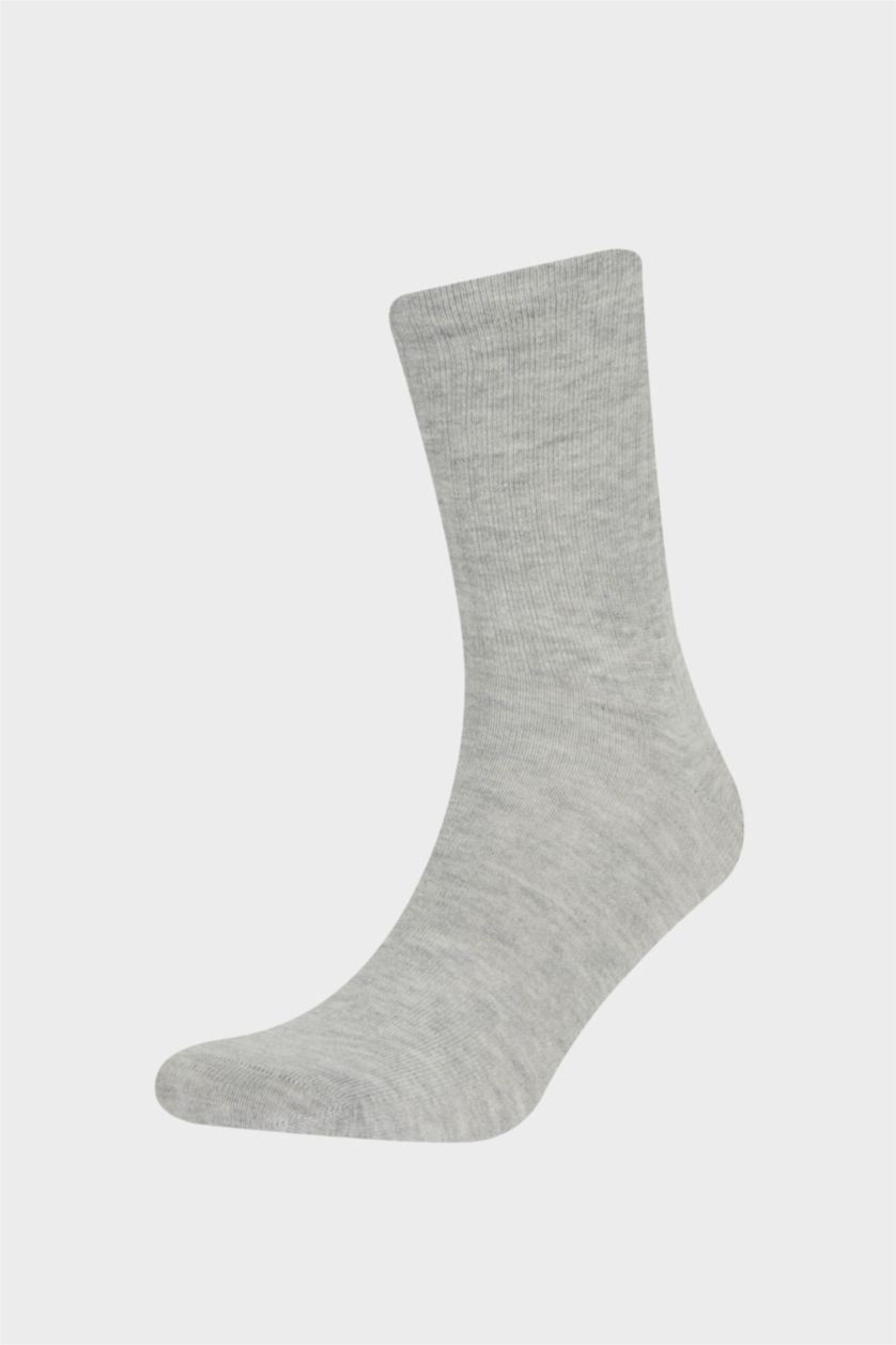 Erkek Gri Melanj Erkek Rahat Lastikli 3'lü Pamuklu Uzun Çorap