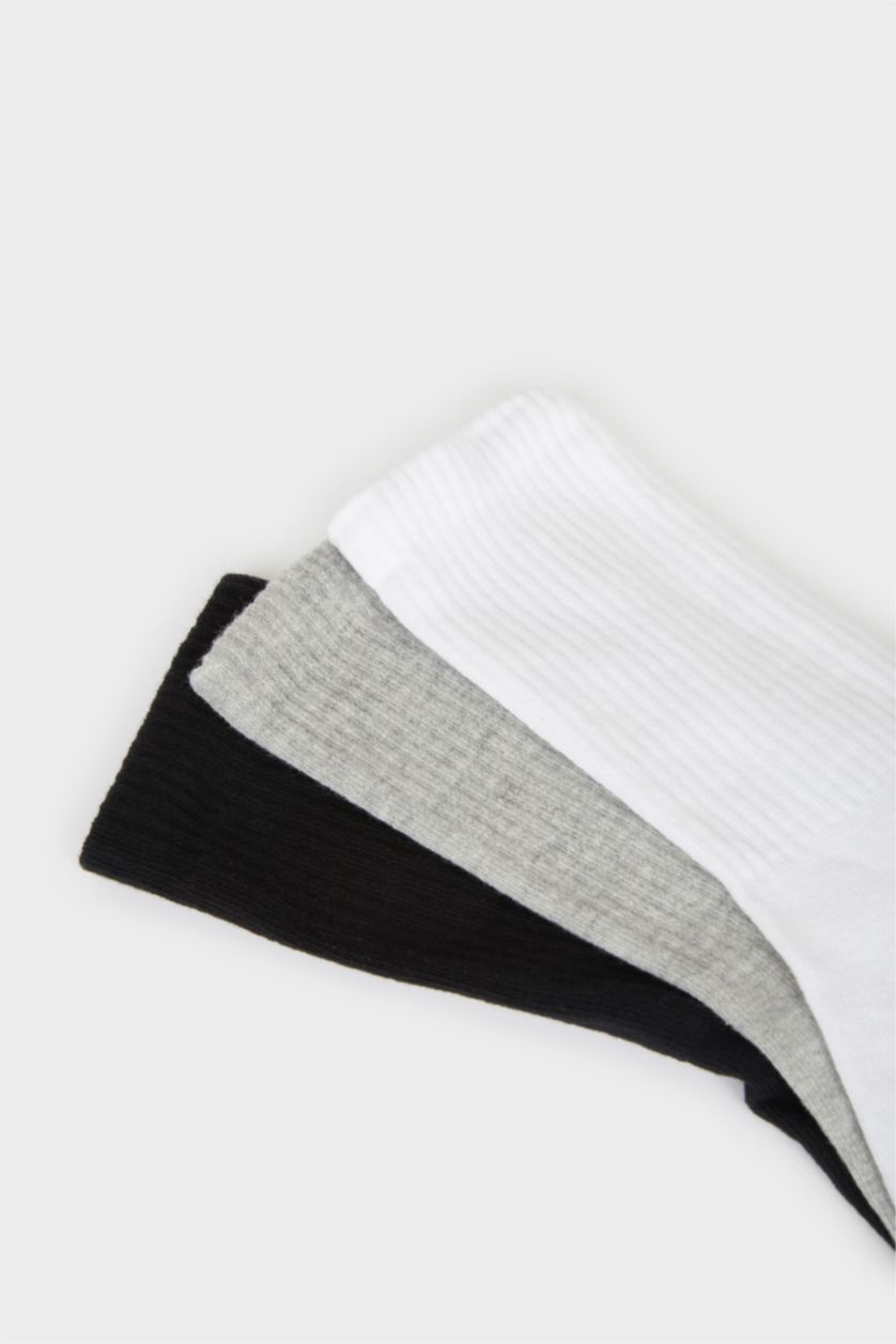 Erkek Gri Melanj Erkek Rahat Lastikli 3'lü Pamuklu Uzun Çorap