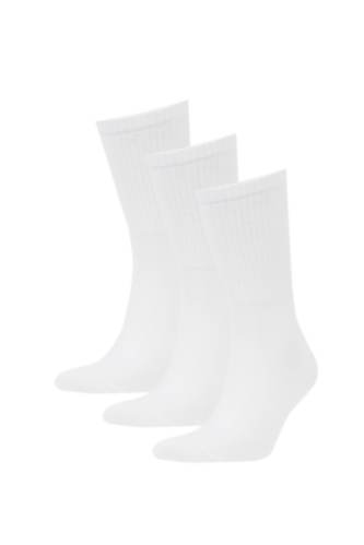 MAN White Defacto Fit Men's Cotton 3 Pack Long Socks