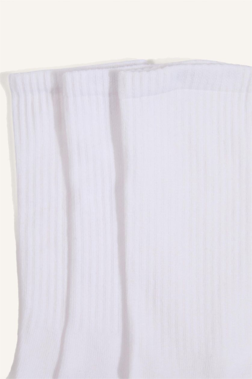 Erkek Beyaz Erkek Rahat Lastikli 3'lü Pamuklu Uzun Çorap