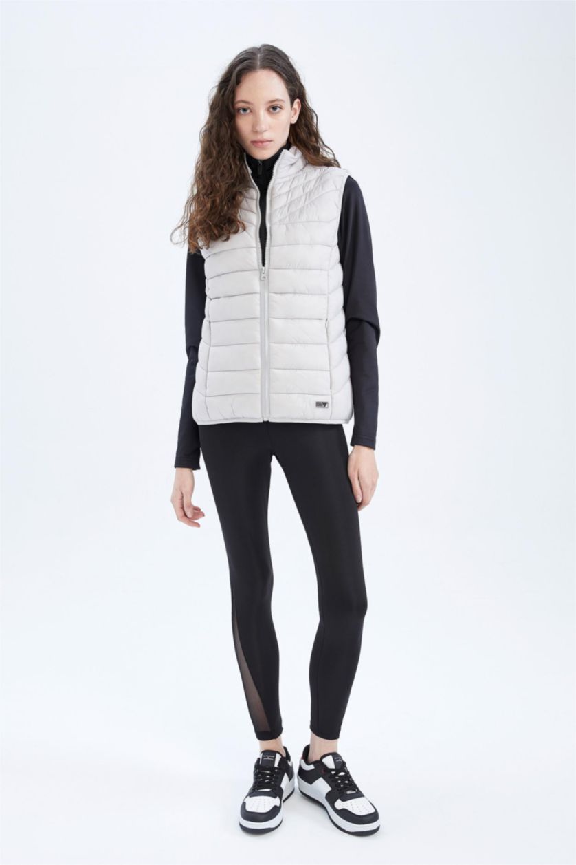 Woman Light Grey DeFactoFit Slim Fit Puffer Vest
