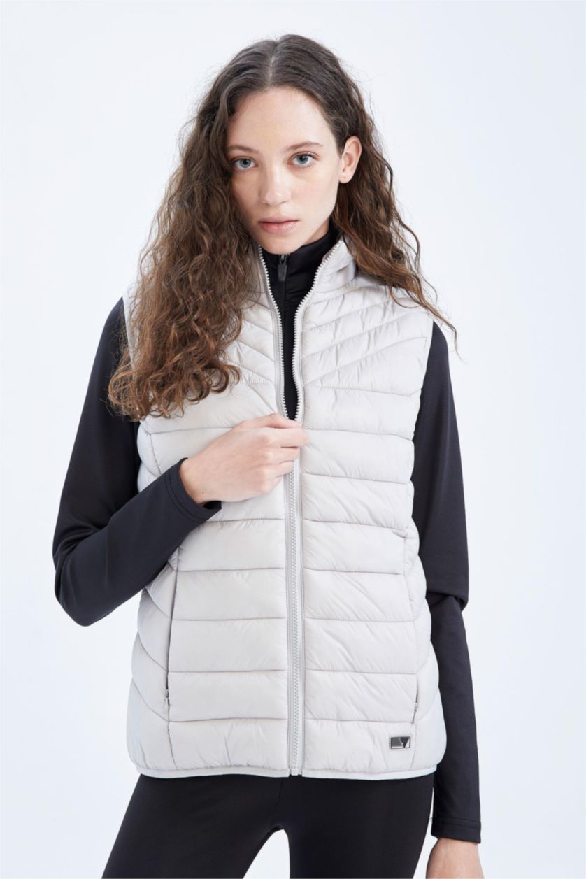 Woman Light Grey DeFactoFit Slim Fit Puffer Vest