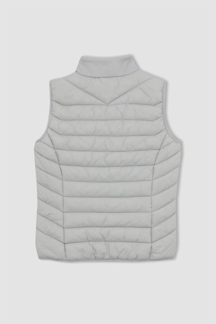 Woman Light Grey DeFactoFit Slim Fit Puffer Vest