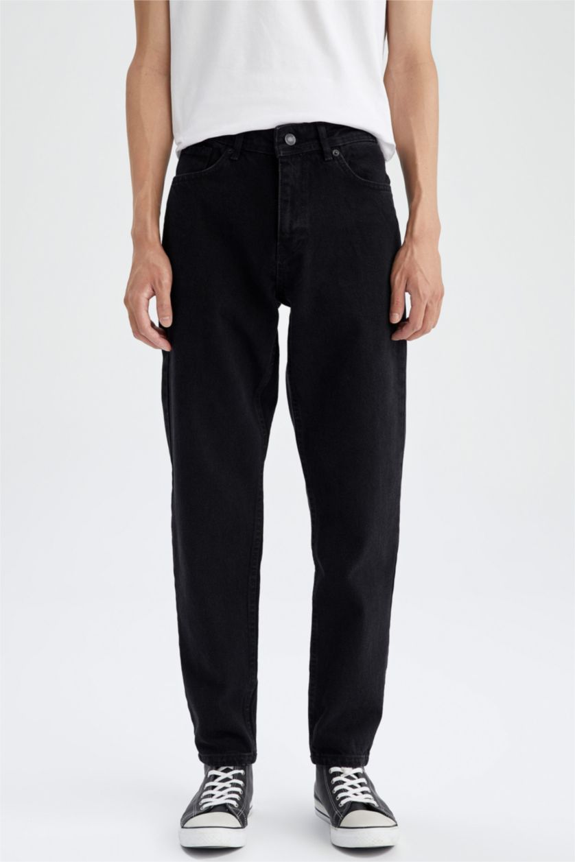 Erkek Siyah Regular Tapered Fıt Pantolon