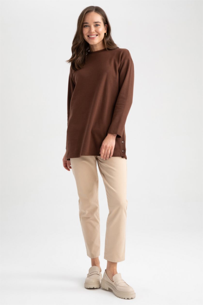 WOMAN Brown Regular Fit Thessaloniki Fabric Long Sleeve Tunic