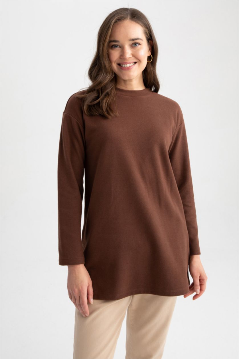 WOMAN Brown Regular Fit Thessaloniki Fabric Long Sleeve Tunic