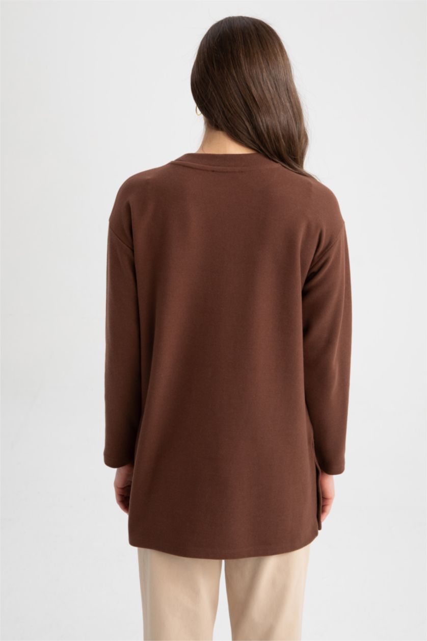 WOMAN Brown Regular Fit Thessaloniki Fabric Long Sleeve Tunic
