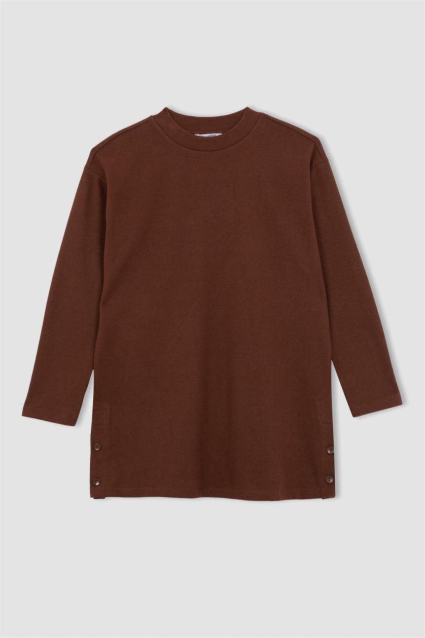 WOMAN Brown Regular Fit Thessaloniki Fabric Long Sleeve Tunic