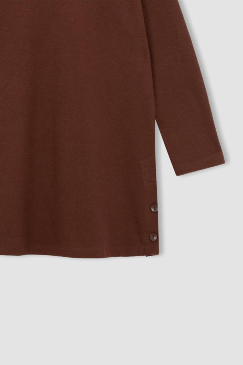WOMAN Brown Regular Fit Thessaloniki Fabric Long Sleeve Tunic