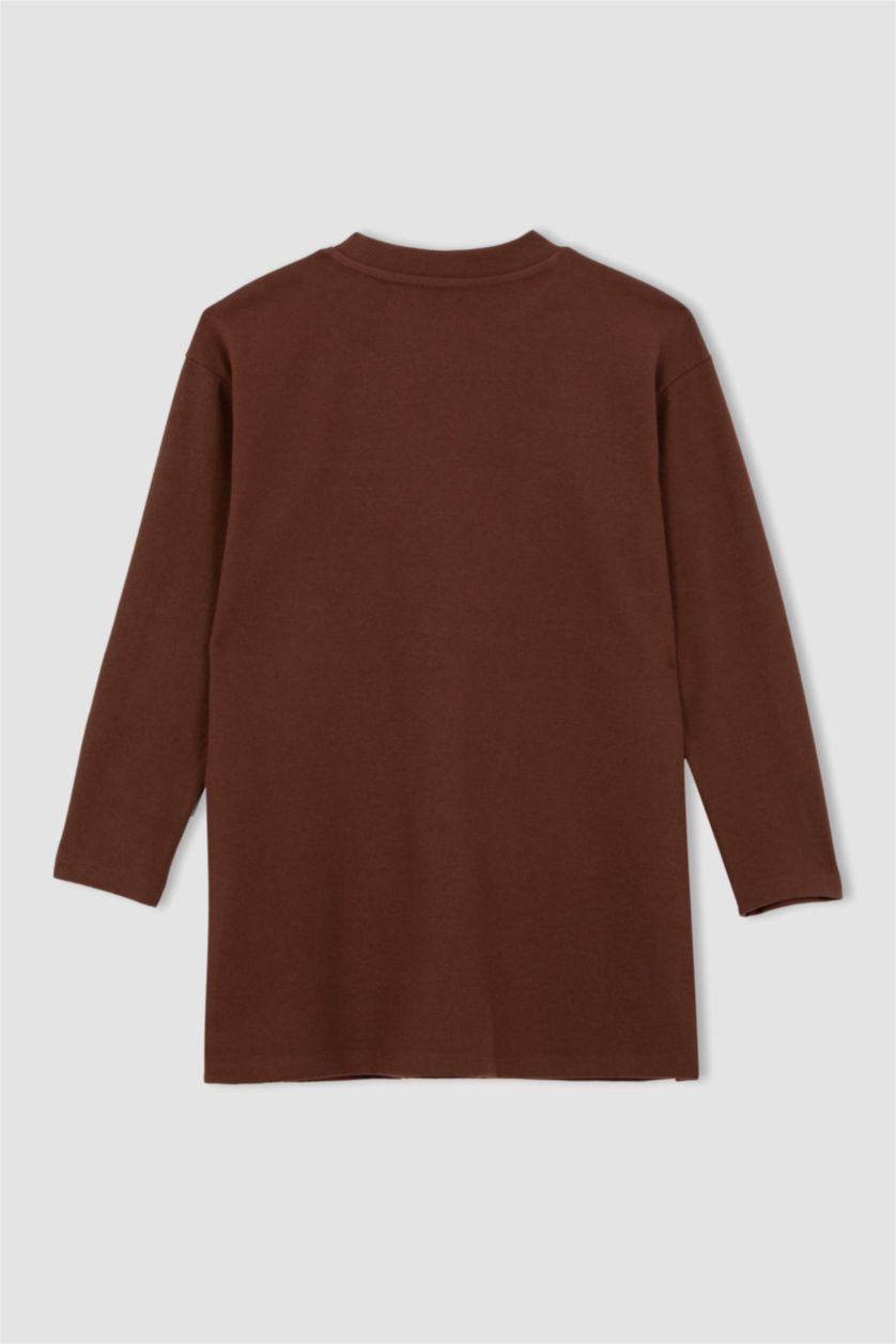 WOMAN Brown Regular Fit Thessaloniki Fabric Long Sleeve Tunic