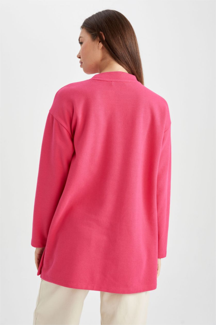 Woman Fushsia Regular Fit Fabric Long Sleeve Tunic