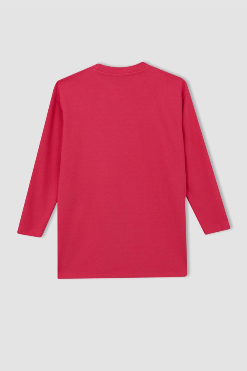 Woman Fushsia Regular Fit Fabric Long Sleeve Tunic