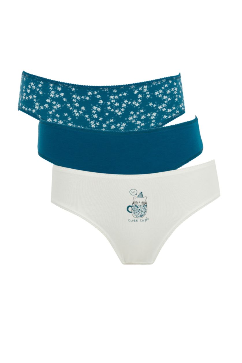 نساء فيروزي سراويل داخلية منقوش بالزهور - 3 قطع