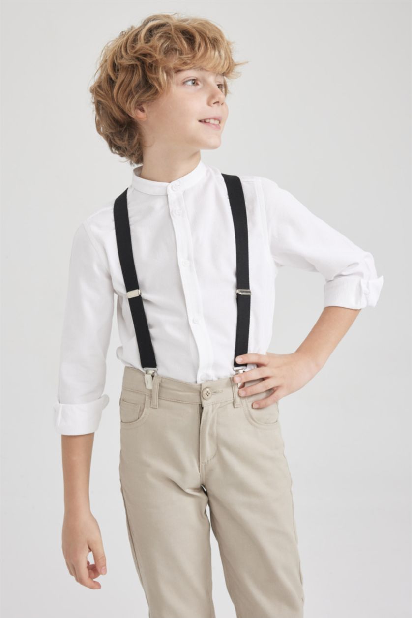 BOYS & TEENS White Boys Children's Day Regular Fit Standing Collar Oxford Long Sleeve Shirt