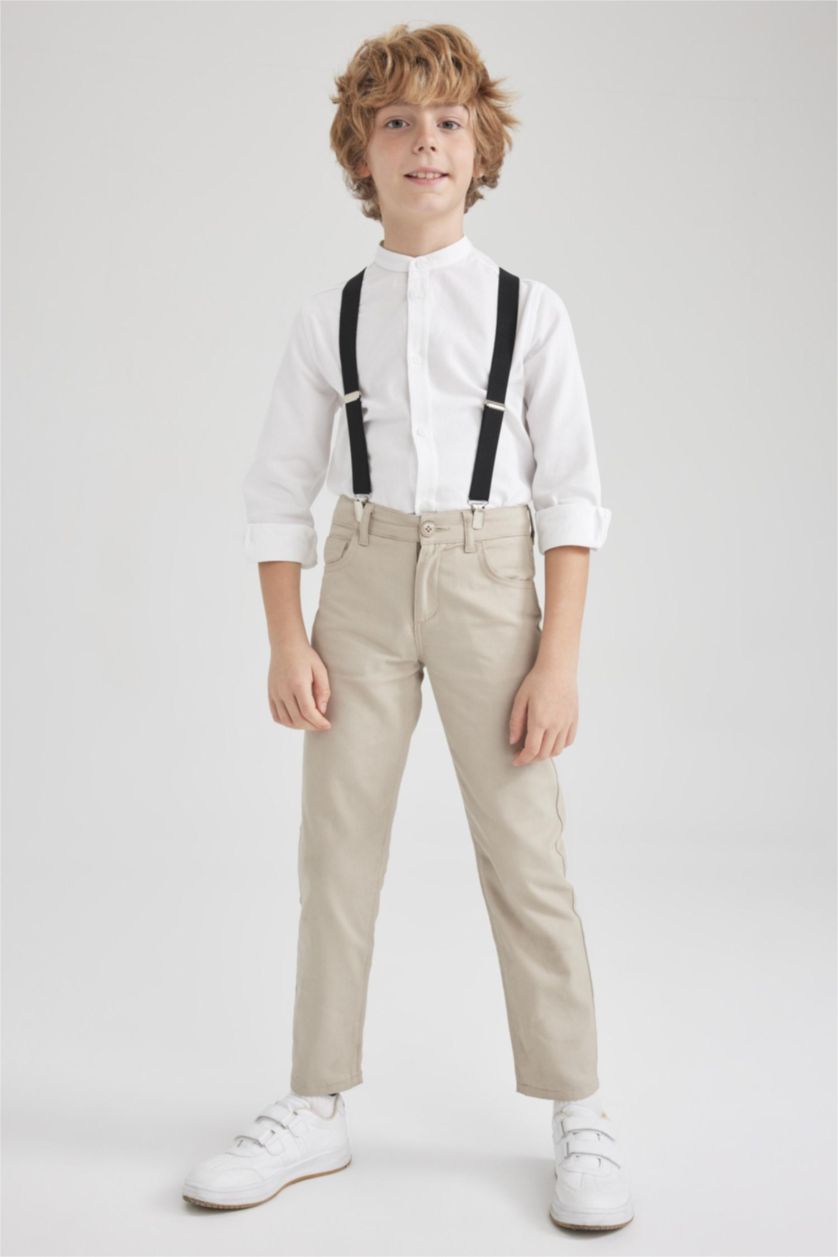 BOYS & TEENS White Boys Children's Day Regular Fit Standing Collar Oxford Long Sleeve Shirt