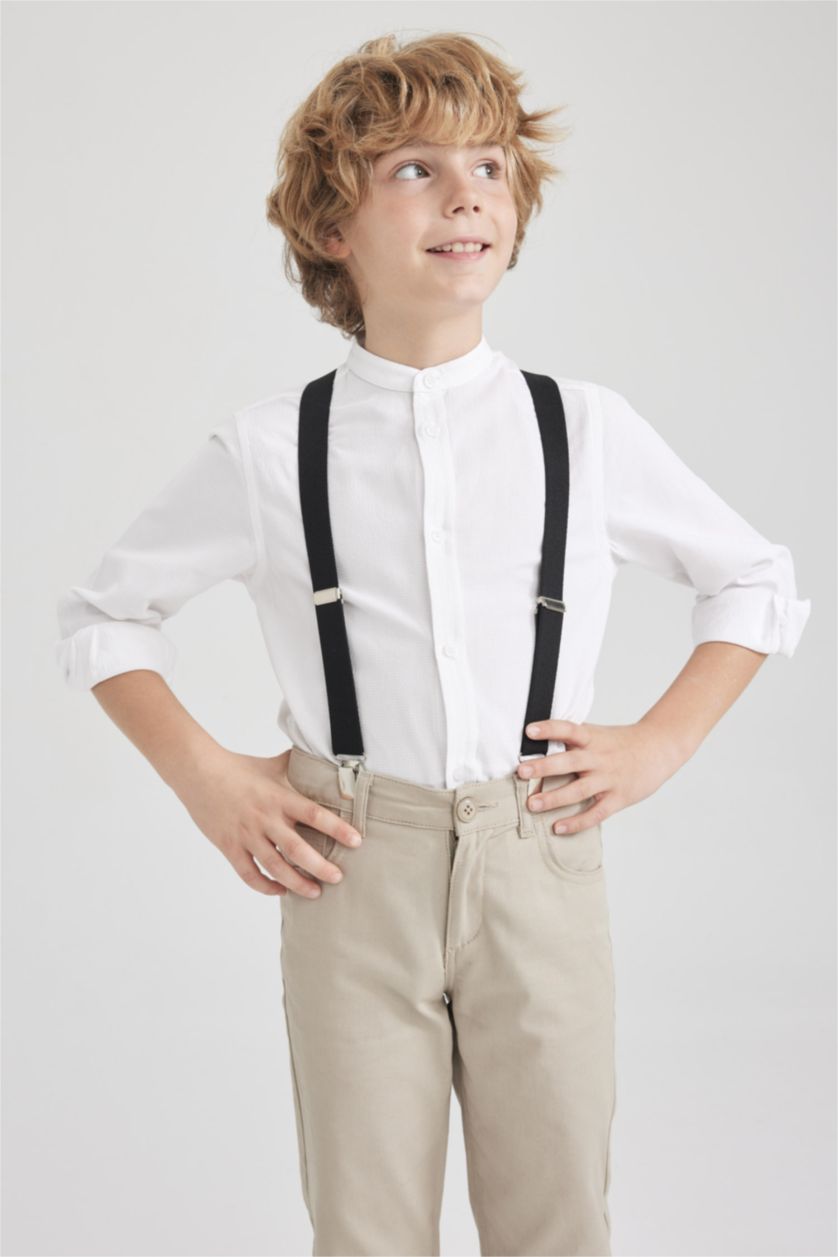 BOYS & TEENS White Boys Children's Day Regular Fit Standing Collar Oxford Long Sleeve Shirt