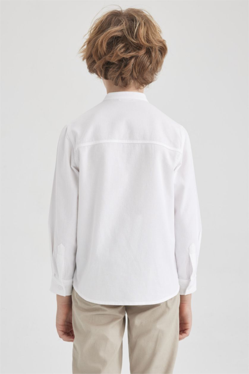 BOYS & TEENS White Boys Children's Day Regular Fit Standing Collar Oxford Long Sleeve Shirt