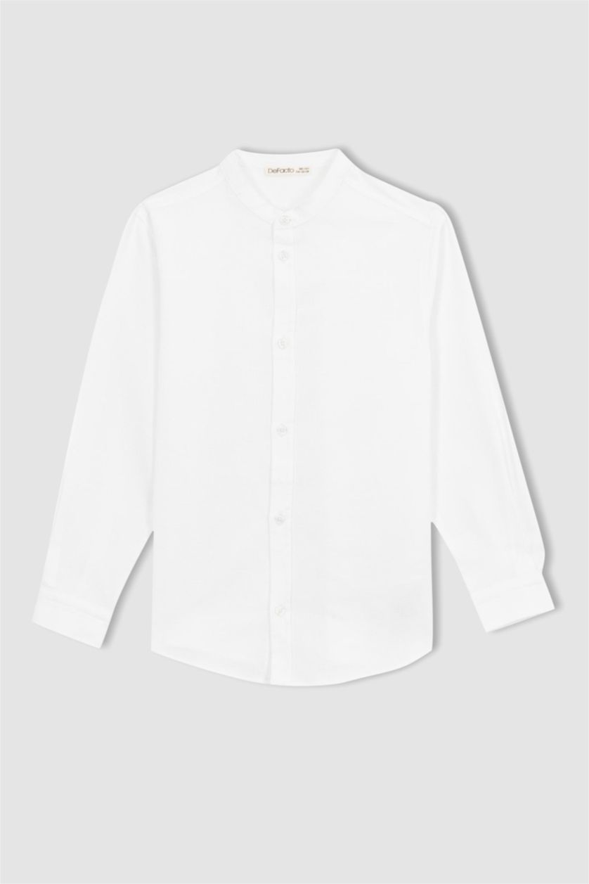 BOYS & TEENS White Boys Children's Day Regular Fit Standing Collar Oxford Long Sleeve Shirt