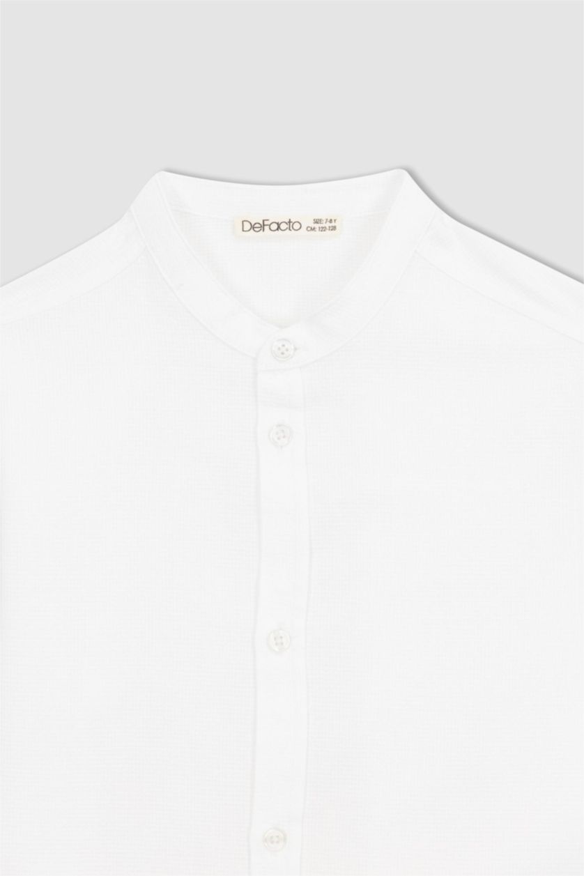 BOYS & TEENS White Boys Children's Day Regular Fit Standing Collar Oxford Long Sleeve Shirt