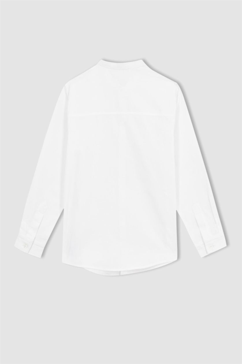 BOYS & TEENS White Boys Children's Day Regular Fit Standing Collar Oxford Long Sleeve Shirt