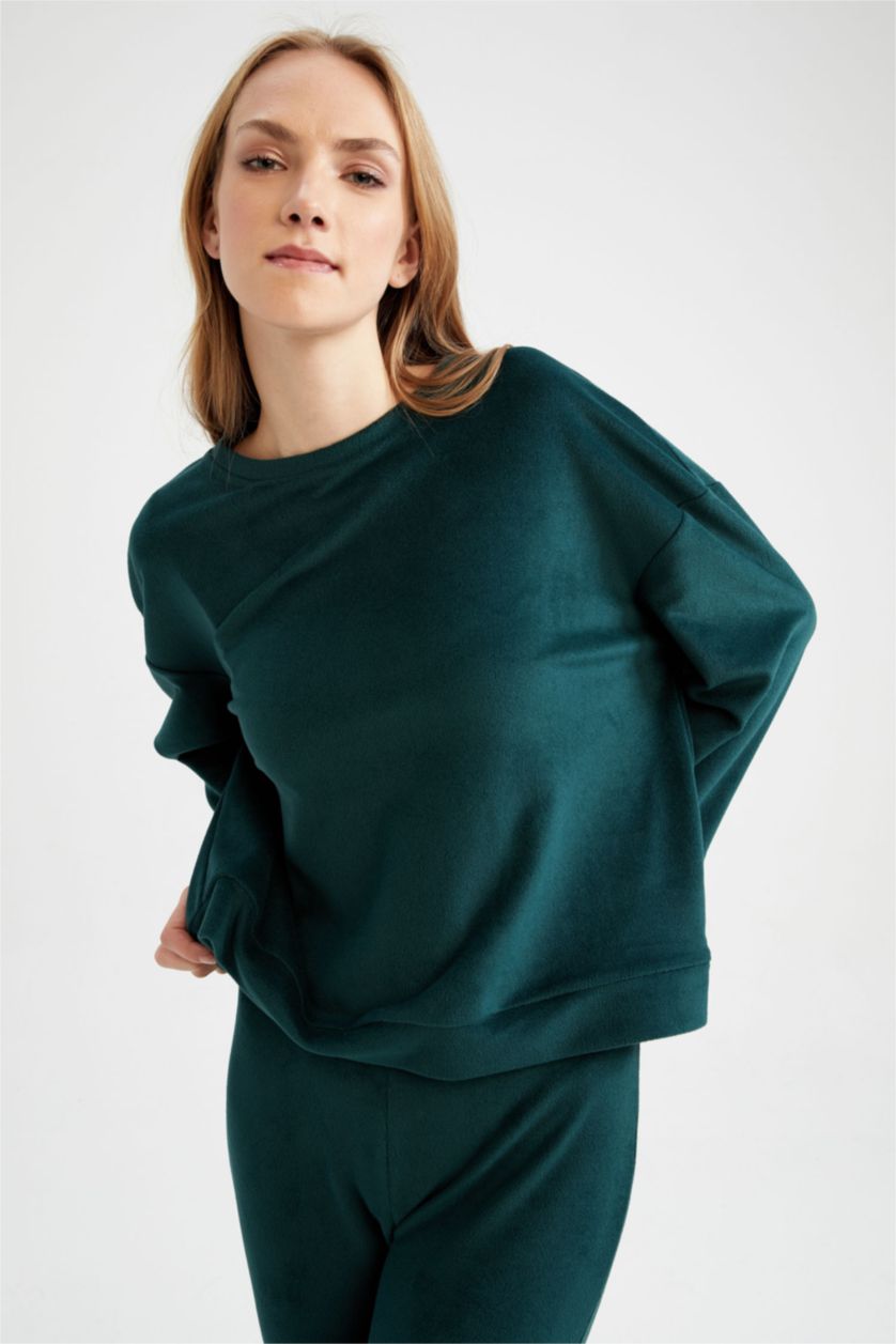 نساء أخضر غامق بلوزة قصة عادية بياقة مستديرة كم طويل من Fall In Love