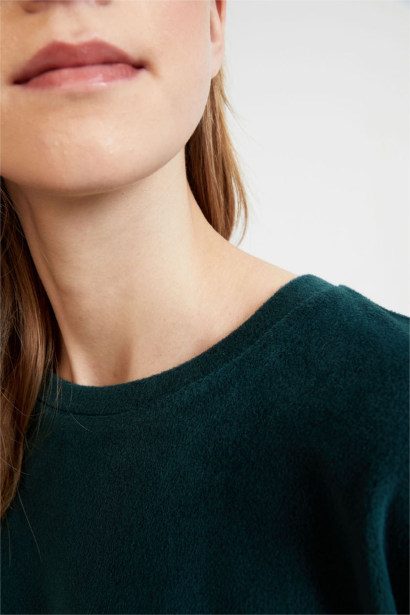 نساء أخضر غامق بلوزة قصة عادية بياقة مستديرة كم طويل من Fall In Love