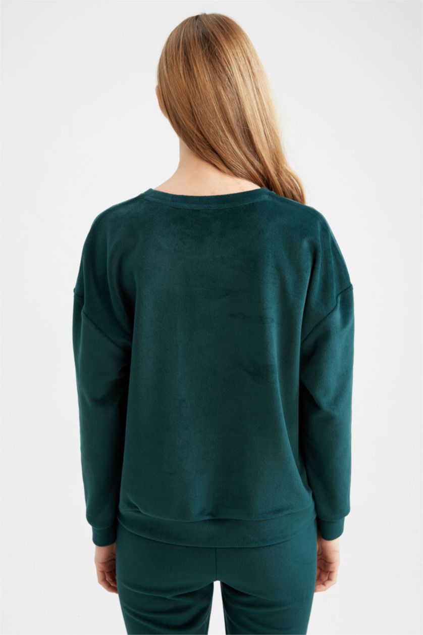 نساء أخضر غامق بلوزة قصة عادية بياقة مستديرة كم طويل من Fall In Love