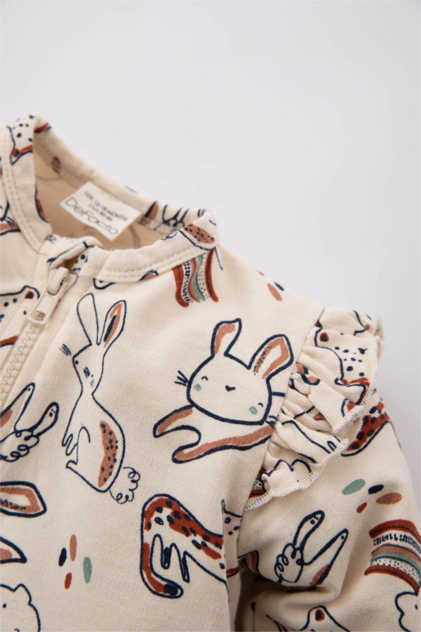 BABY GIRL Ecru Baby Girl Crew Neck Sweatshirt Fabric Jumpsuit