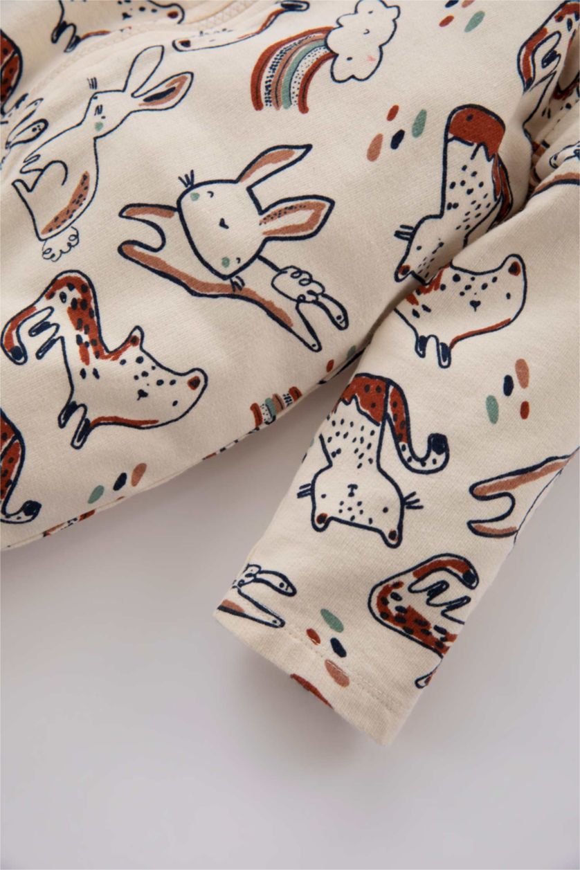 BABY GIRL Ecru Baby Girl Crew Neck Sweatshirt Fabric Jumpsuit