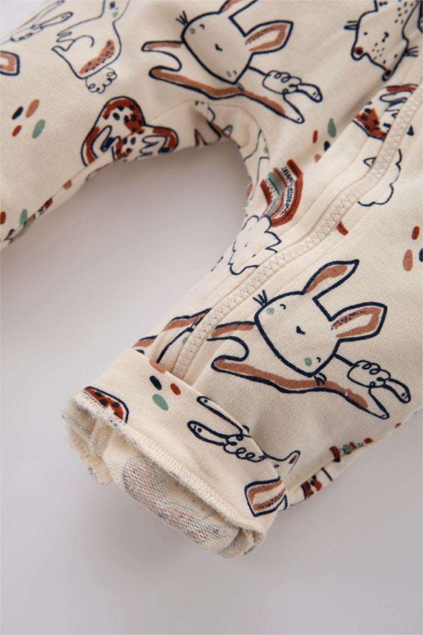 BABY GIRL Ecru Baby Girl Crew Neck Sweatshirt Fabric Jumpsuit