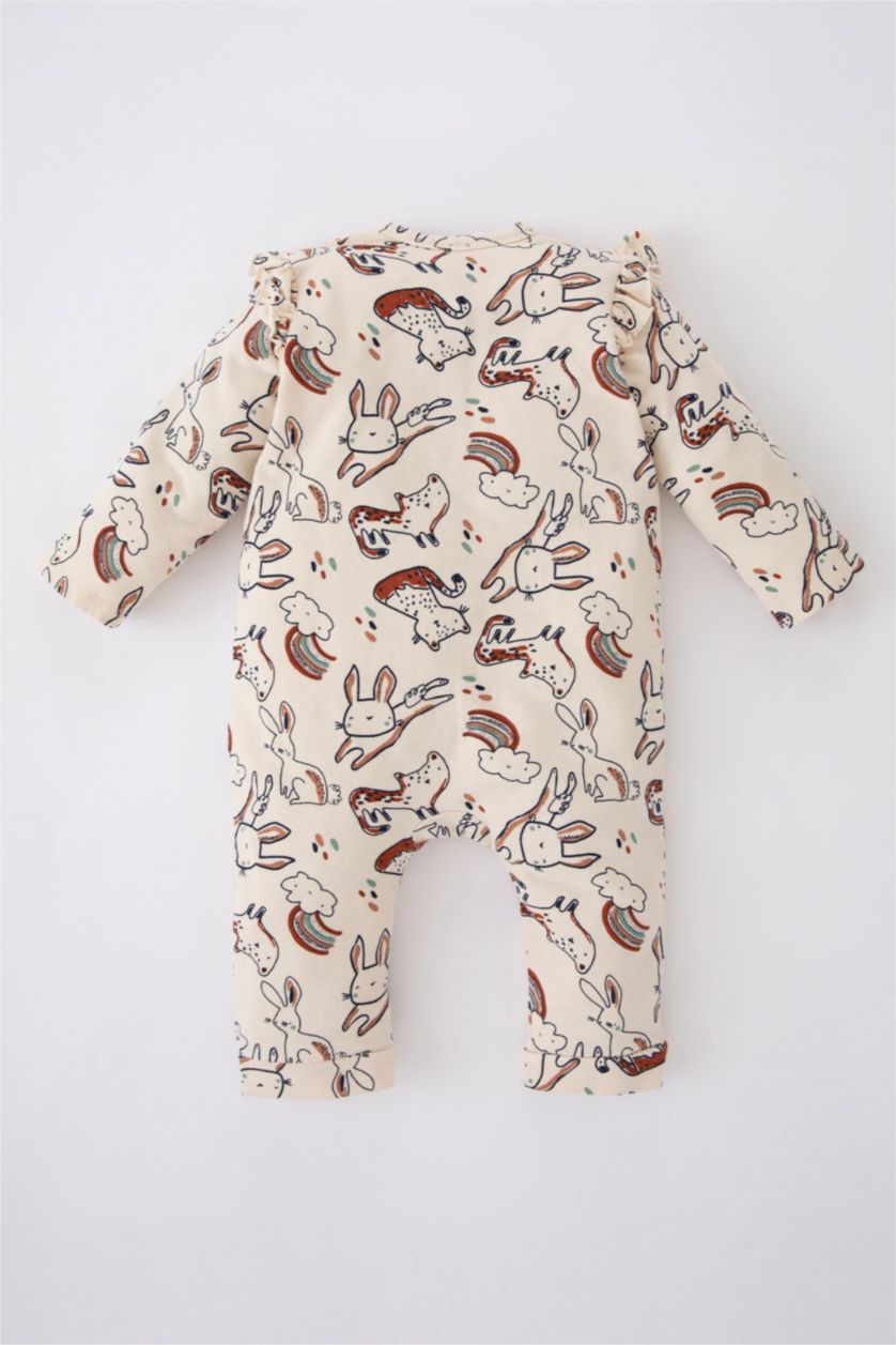 BABY GIRL Ecru Baby Girl Crew Neck Sweatshirt Fabric Jumpsuit