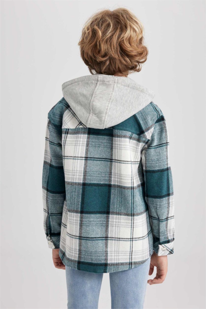 BOYS & TEENS Green قميص كم طويل فلانيل اوفر سايز