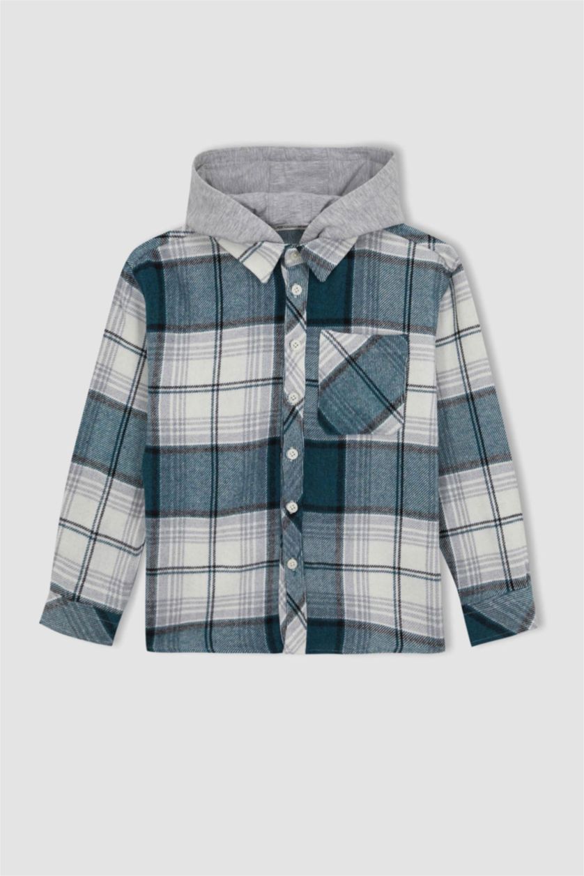 BOYS & TEENS Green قميص كم طويل فلانيل اوفر سايز