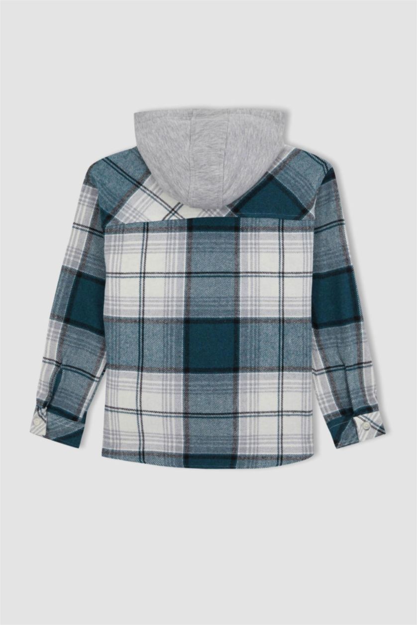 BOYS & TEENS Green قميص كم طويل فلانيل اوفر سايز